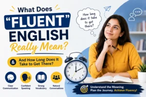 A learner understanding what Fluent English means through consistent practice, better communication, and real-life speaking confidence.