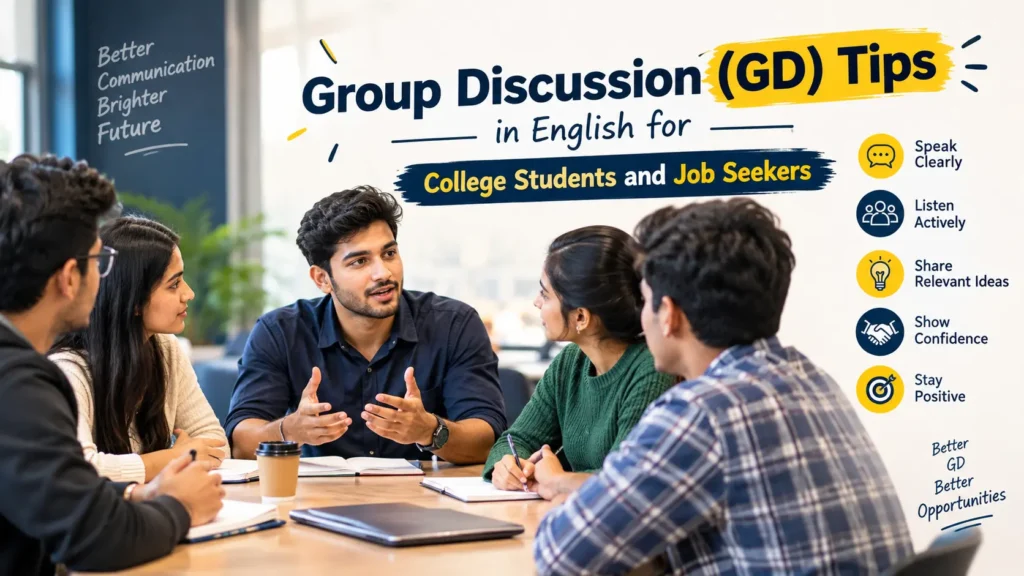 Group Discussion (GD) Tips in English for College Students and Job Seekers.